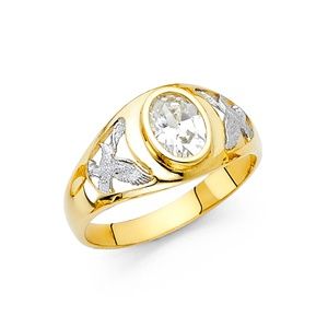 14K Two Tone Gold CZ Men's Ring